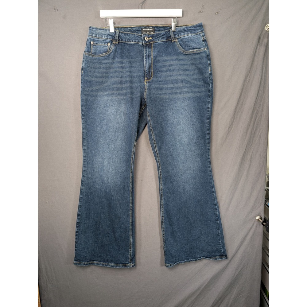 BloomChic Womens Plus Size 20 Blue Denim Flare Leg Jeans Mid Rise Stretch